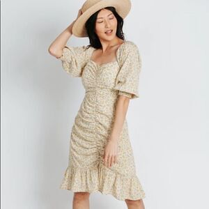 NWT Piper and Scoot Lush Savannah Floral Ruched Dress Yellow LG